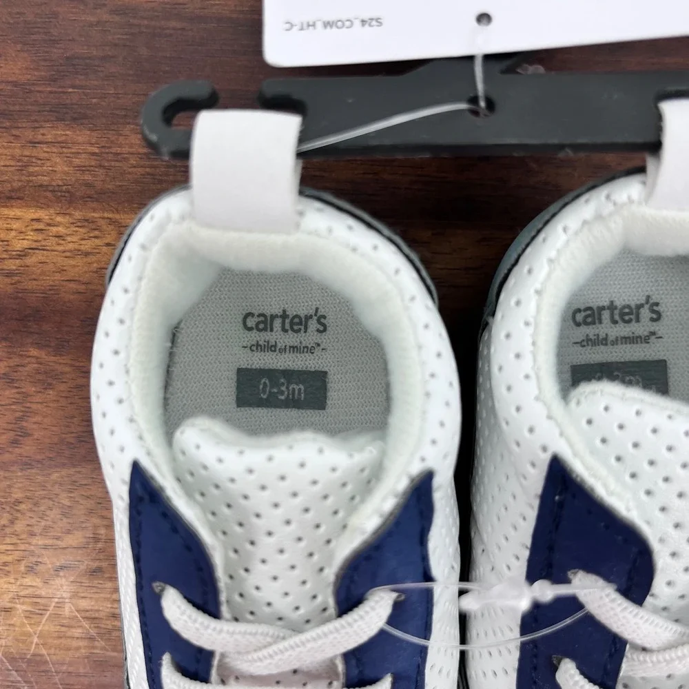 Baby Crib Shoes 0-3M White Navy Sneakers Sporty Carter's Child of Mine NEW